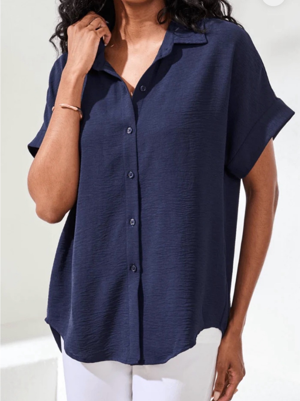 Tribal Navy Short Sleeve Button-Front Shirt Gauze Coastal XL relaxed fit